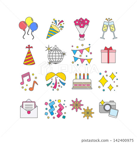 Party Icon Set | Adjustable Line Width | Vector Material for Celebrations and Fun Times Party Icon Set | Adjustable Line Width | Vector Material for Celebrations and Fun Times 142400975