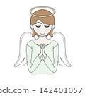 An illustration of a cute angel with hands clasped together in a quiet prayer. 142401057