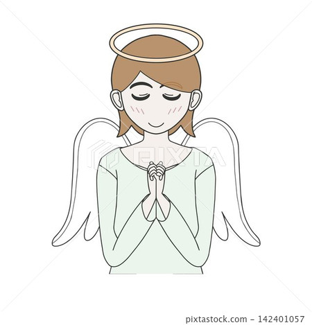 一幅可愛的天使插圖，雙手合十，靜靜地祈禱。 142401057