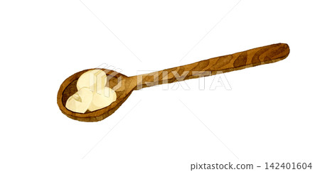Roasted soybeans served in a wooden spoon - Hand-drawn watercolor illustration material Roasted soybeans served in a wooden spoon - Hand-drawn watercolor illustration material 142401604