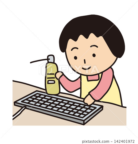 Woman cleaning the keyboard Woman cleaning the keyboard 142401972