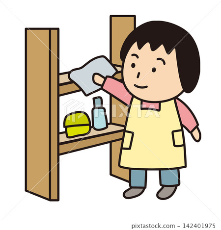 Woman wiping the shelves Woman wiping the shelves 142401975