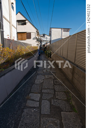 京都，住宅區的一條狹窄巷道 142402332