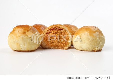 Fresh baked cheese bread rolls on white background Fresh baked cheese bread rolls on white background 142402451