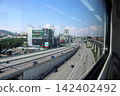 Cityscape view from a train window during daytime 142402492