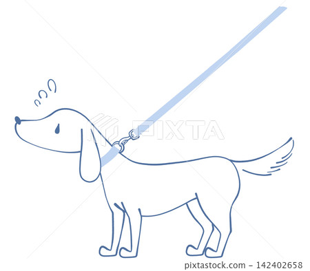 An illustration of a dog struggling with a taut leash. An illustration of a dog struggling with a taut leash. 142402658