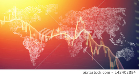 Global financial market concept with glowing digital world map and stock exchange candlestick chart Global financial market concept with glowing digital world map and stock exchange candlestick chart 142402884