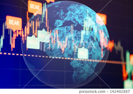 Global finance market concept with digital earth globe and candlestick trading chart Global finance market concept with digital earth globe and candlestick trading chart 142402887