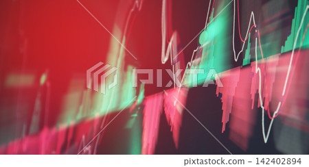 Abstract financial chart depicting a stock market crash with dramatic red background and glowing trend lines. Abstract financial chart depicting a stock market crash with dramatic red background and glowing trend lines. 142402894