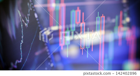 Abstract digital background showing stock market volatility and cryptocurrency investment graphs with blurred bokeh. Abstract digital background showing stock market volatility and cryptocurrency investment graphs with blurred bokeh. 142402896