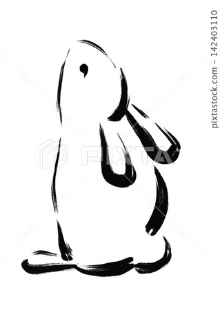 Rabbit painted with a brush, facing the moon, monochrome, ink. Rabbit painted with a brush, facing the moon, monochrome, ink. 142403110