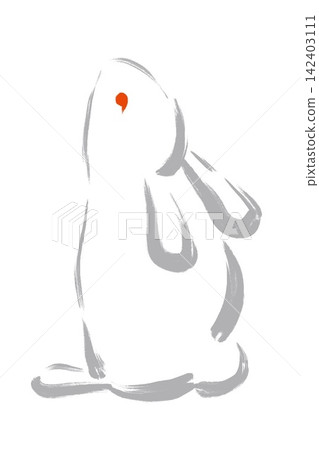 Rabbit painted with a brush_Looking up at the moon_Silver border Rabbit painted with a brush_Looking up at the moon_Silver border 142403111