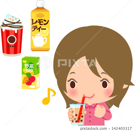 年輕女性正在喝各種甜飲料 142403317