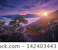 Sunset over mountains with ocean view and rocky cliffs 142403443