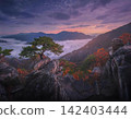 Sunset over mountains with trees and colorful sky 142403444
