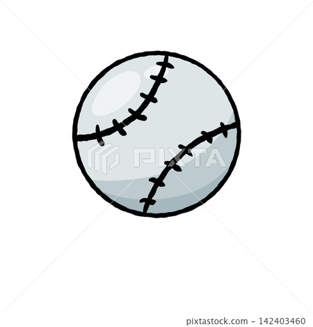 White baseball with black stitching lines. Sport equipment icon for America's favorite pastime isolated on white. 142403460