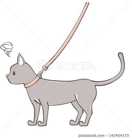 Collar and leash; illustration of a grumpy cat Collar and leash; illustration of a grumpy cat 142404373