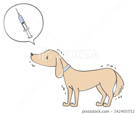 An illustration of a dog trembling with fear of an injection. An illustration of a dog trembling with fear of an injection. 142405552