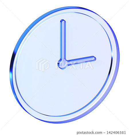 Blue glass clock icon in glassmorphism style for time management, sleek watch symbol designed for schedule planning, alarm, and history log Blue glass clock icon in glassmorphism style for time management, sleek watch symbol designed for schedule planning, alarm, and history log 142406381