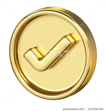 Golden checkmark tick icon in glossy metallic style for approval status, luxury correct symbol designed for success mark, task complete, and valid choice Golden checkmark tick icon in glossy metallic style for approval status, luxury correct symbol designed for success mark, task complete, and valid choice 142406384