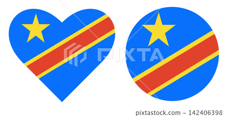 flag of Democratic Republic of the Congo in heart shape and round flag in circle shape set. flag of Democratic Republic of the Congo in heart shape and round flag in circle shape set. 142406398