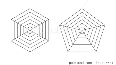 Diagram for analytics or statistic set. Spider, radar diagrams collection. Pentagon and hexagon graphs templates. Spider mesh. Flat grid 6 and 5 segments. Coaching tool. Blank radar chart, five and si Diagram for analytics or statistic set. Spider, radar diagrams collection. Pentagon and hexagon graphs templates. Spider mesh. Flat grid 6 and 5 segments. Coaching tool. Blank radar chart, five and si 142406674