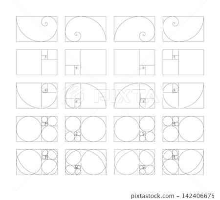 Horizontal Fibonacci numbers array set of 20 elements. Golden ratio harmony proportions template used in design. Horizontal Fibonacci numbers array set of 20 elements. Golden ratio harmony proportions template used in design. 142406675