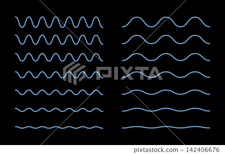 Vector blue wavy and zigzag horizontal underline. Wave ornament pattern. Wave thin line background. Waves blue line collection. Set of wavy blue lines. Vector blue wavy and zigzag horizontal underline. Wave ornament pattern. Wave thin line background. Waves blue line collection. Set of wavy blue lines. 142406676