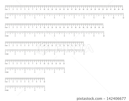 Set of measuring chart with 10cm, 15cm, 20 and 25 centimeters. Collection of ruler scale 4, 6, 8, 10, 12 inch. Templates of ruler scale. Length measurement height, math, distance, Sewing tool Set of measuring chart with 10cm, 15cm, 20 and 25 centimeters. Collection of ruler scale 4, 6, 8, 10, 12 inch. Templates of ruler scale. Length measurement height, math, distance, Sewing tool 142406677