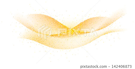 Golden sparkling decoration. Magical dust wave on transparent background. Gold glitter abstract wave Golden sparkling decoration. Magical dust wave on transparent background. Gold glitter abstract wave 142406873