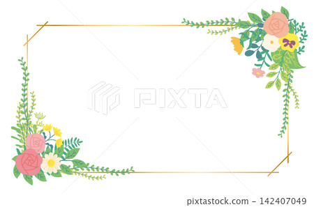 一幅以花卉植物為主題的畫框,搭配簡潔的金色邊框。溫暖的色調讓人聯想到春天。 一幅以花卉植物為主題的畫框,搭配簡潔的金色邊框。溫暖的色調讓人聯想到春天。 142407049