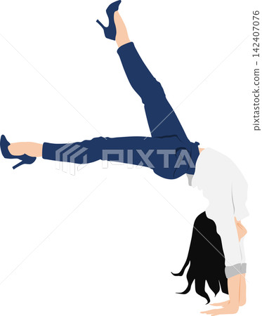 An illustration of a businesswoman supporting herself with her hands. An illustration of a businesswoman supporting herself with her hands. 142407076