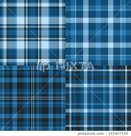 Plaid pattern pack for gift wrapping, invitations, and stationery. Coordinated tartan layouts ensure consistent festive design. Vector paths stay precise. 142407330