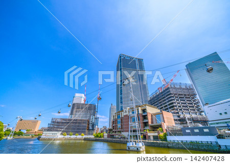 Yokohama cityscape, Japan, August 10th. In front of Sakuragicho Station. From the Kishamichi (railway path) to The Tower Yokohama Kitakanaka, the super high-rise mixed-use building in Kensetsu Naka, etc... 142407428