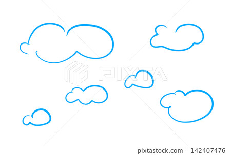 It is a cloud line drawing drawn with a sky blue felt-tip pen. It is a cloud line drawing drawn with a sky blue felt-tip pen. 142407476