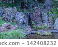 The waterfall arrangement and magnificent stone landscape of the sacred pond garden, enveloped in cool tranquility. March 2024. 142408232