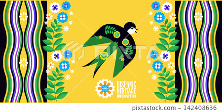 National Hispanic heritage month poster, web banner with papel picado, guitar, decor Hispanic and Latino Americans culture, even National Hispanic heritage month poster, web banner with papel picado, guitar, decor Hispanic and Latino Americans culture, even 142408636