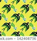 Swallow seamless pattern for National Hispanic Heritage Month, spanish culture America celebrate template with birds, floral foliage Vector colorful cute ornament illustration 142408736