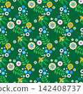 Swallow seamless pattern for National Hispanic Heritage Month, spanish culture America celebrate template with birds, floral foliage Vector colorful cute ornament illustration 142408737