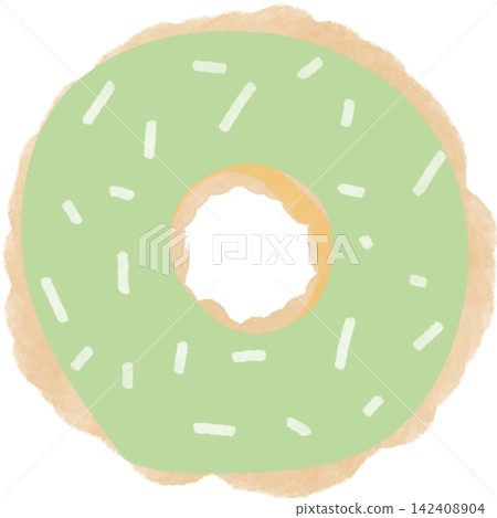 Cute hand-drawn matcha green tea donut illustration with sprinkles isolated Cute hand-drawn matcha green tea donut illustration with sprinkles isolated 142408904