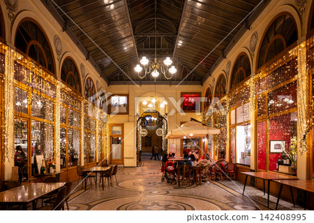 Christmas illuminations at the historic Galerie Vivienne in Paris, France. Christmas illuminations at the historic Galerie Vivienne in Paris, France. 142408995