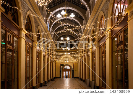 Christmas illuminations at the historic Galerie Vivienne in Paris, France. Christmas illuminations at the historic Galerie Vivienne in Paris, France. 142408999