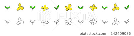 Buds and flowers border drawn with black pen. Buds and flowers border drawn with black pen. 142409086
