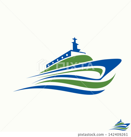 Modern yacht cruise ship logo design template featuring dynamic blue ocean waves and green swoosh line for maritime transport and nautical travel tour Modern yacht cruise ship logo design template featuring dynamic blue ocean waves and green swoosh line for maritime transport and nautical travel tour 142409261