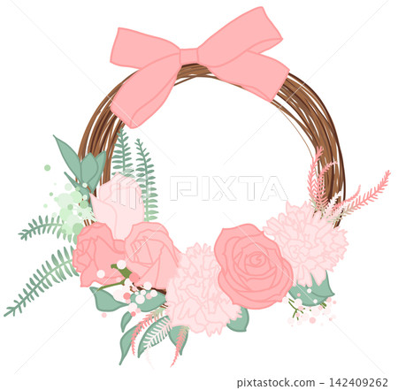 Flower wreath with roses and carnations. Flower wreath with roses and carnations. 142409262