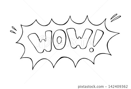 WOW Comic Speech Bubble Hand Drawn Doodle Outline Isolated on White WOW Comic Speech Bubble Hand Drawn Doodle Outline Isolated on White 142409362