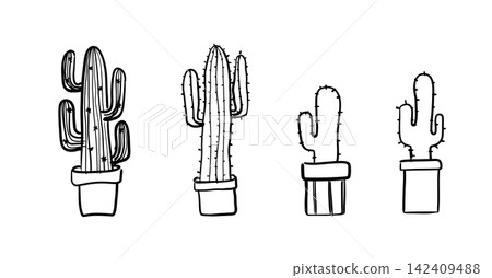 Cactus drawn with black lines. 142409488