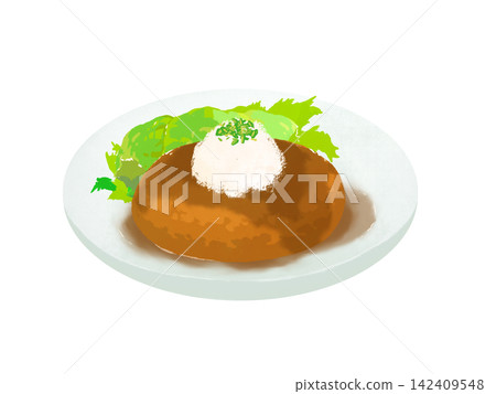 Grated hamburger steak served on a plate Grated hamburger steak served on a plate 142409548