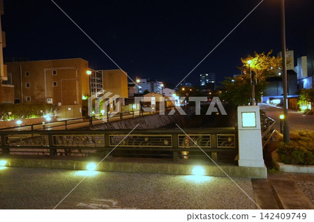 一之坂川夜景(路燈照亮的河畔步道) 一之坂川夜景(路燈照亮的河畔步道) 142409749