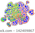 A hand-drawn abstract illustration of flowers in harmony with green and pink. 142409867